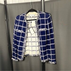 St. John Navy and White Checkered Blazer